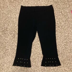 INC International Concepts Black Stretch Ruffle Capris with Gold Studs, Size 20W